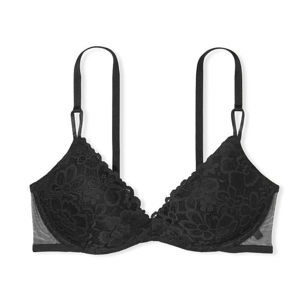 Sexy tee wireless lace push up Victoria's secret bra 34 DDD NEW black
